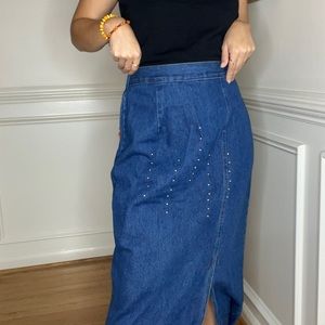 Vintage 90’s Beaded Denim Midi Skirt with slit